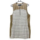 ★特価★【超美品】ムニタルプ ノースリーブワンピース ベージュ×白 前面チェック 一部合皮 ハーフジップ レディース L ゴルフウェア MUNITALP