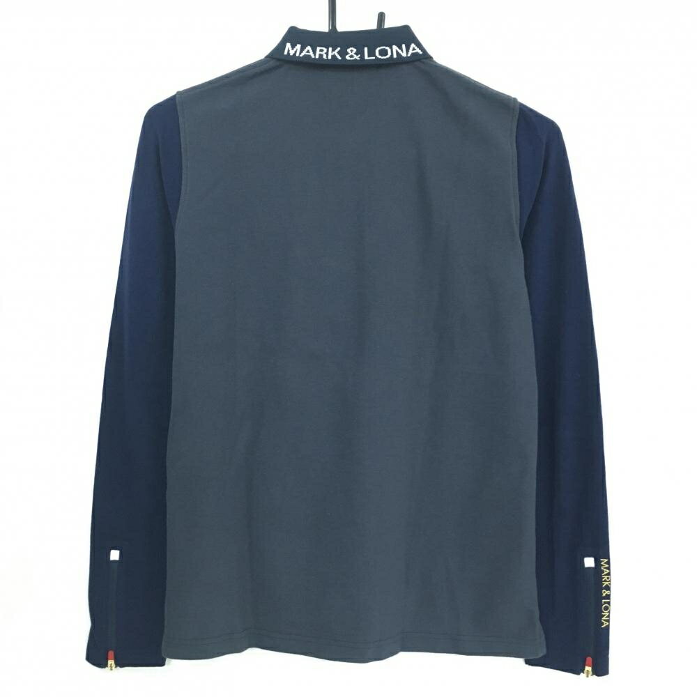 マークアンドロナ 異素材長袖ポロシャツ ネイビー スカル 袖微起毛素材 レディース M ゴルフウェア MARK＆LONA