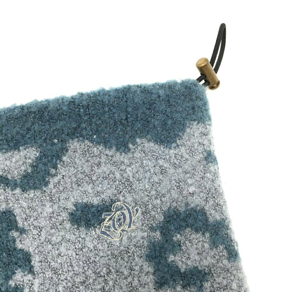 【超美品】ゾーイ ニットレッグウォーマー ライトグレー×スモーキーブルー 総柄 羊...