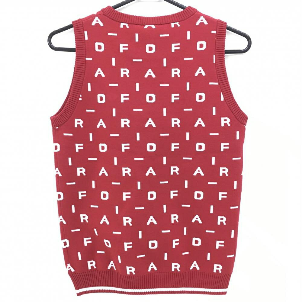 【新品】フィドラ ニットベスト レッド×白 ロゴ総柄 ストレッチ 保温 レディース S/P ゴルフウェア FIDRA