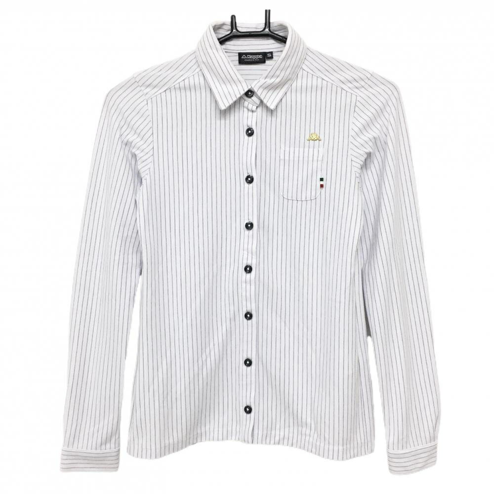 カッパ長袖ポロシャツ白×グレースト...