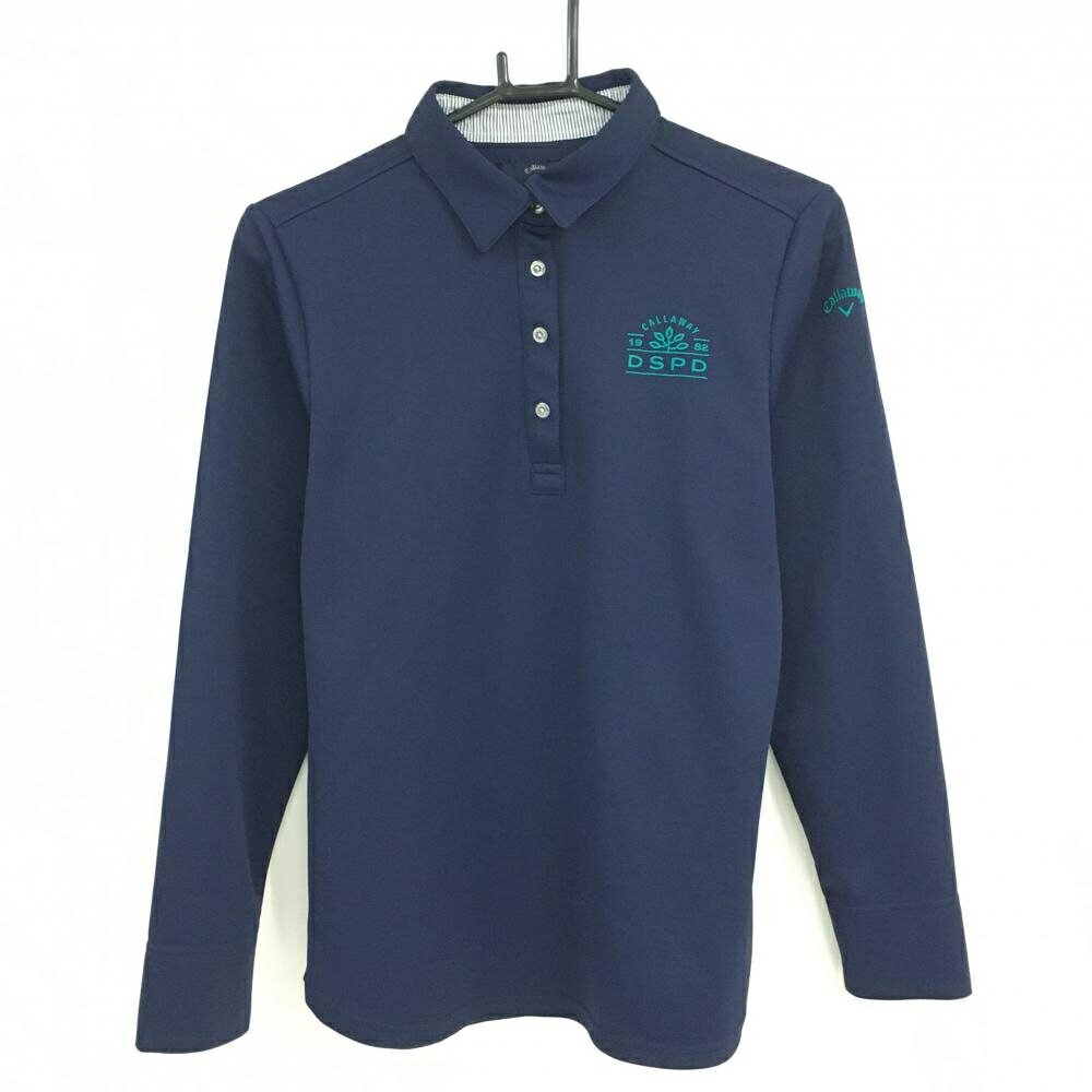 キャロウェイ 長袖ポロシャツ ネイビー ロゴグリーン レディース LL ゴルフウェア Callaway