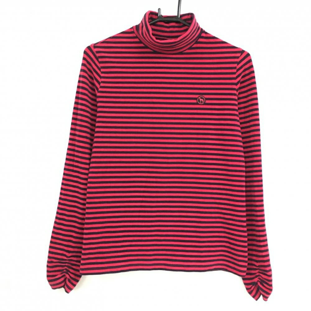 Adabat - 【美品】アダバット 長袖ハイネックシャツ レッド系×黒 ボーダー 表微起毛 アクリル混 レディース 38(M) ゴルフウェア adabat