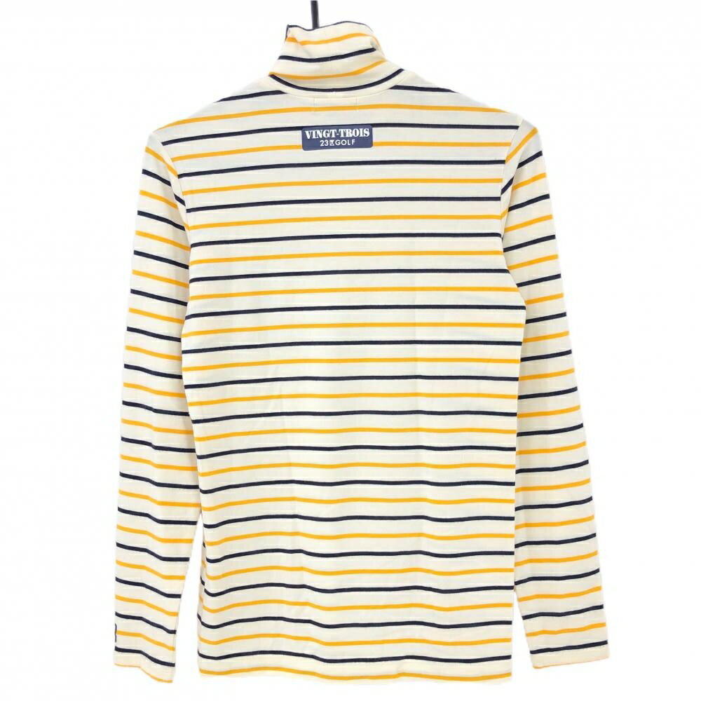 23区ゴルフ 長袖ハイネックシャツ アイボリー×オレンジ系 ボーダー 表微起毛 アクリル混 レディース II (L ) ゴルフウェア 23区