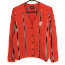 ★特価★パーリーゲイツ ニットカーディガン レッド×黒 ストライプ ウール混 レディース 1(M) ゴルフウェア PEARLY GATES