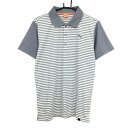 ★特価★【超美品】プーマ 半袖ポロシャツ グレー×白 ボーダー ロゴ刺しゅう メンズ L ゴルフウェア PUMA(4)