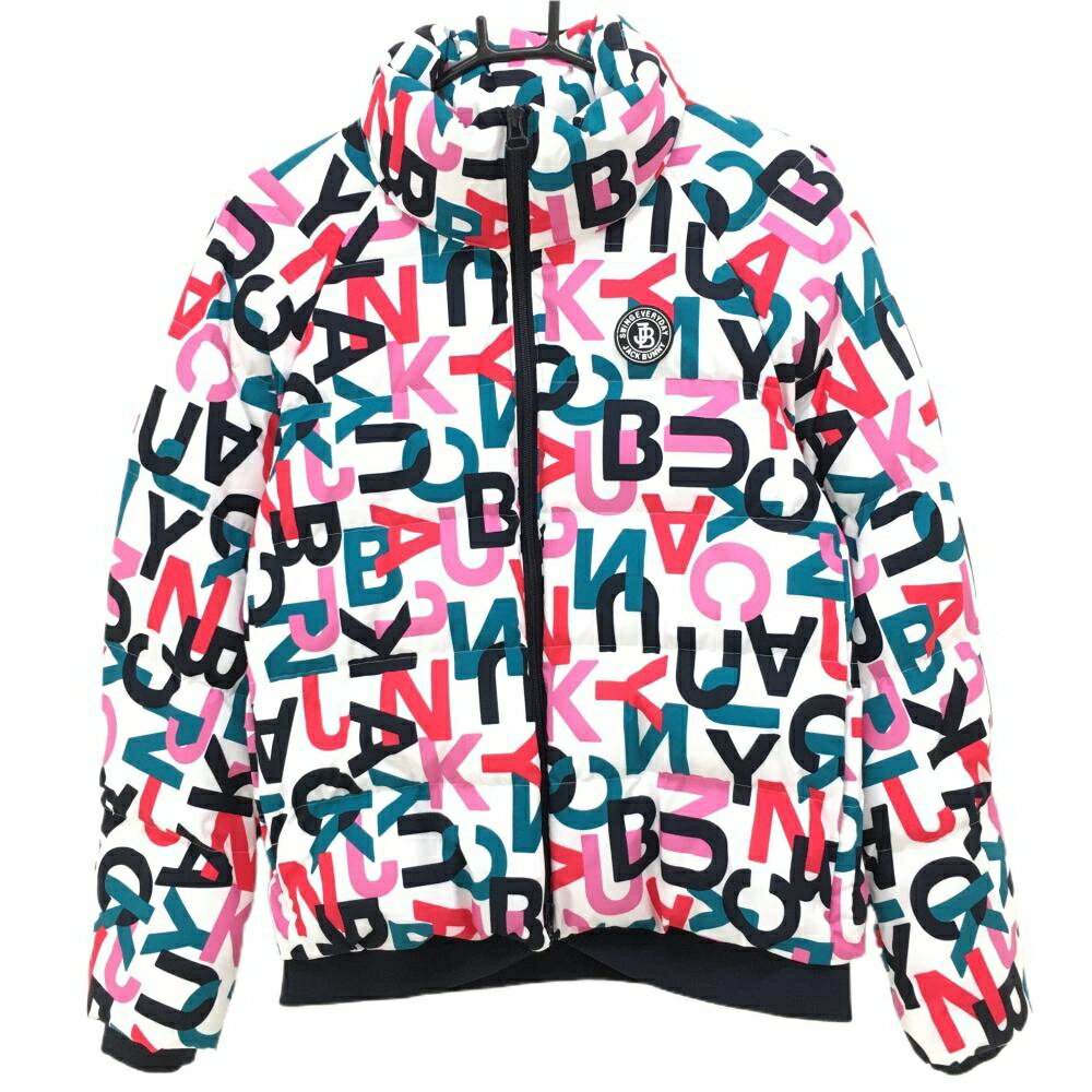 【超美品】ジャックバニー 中綿ジャケット 白×マルチ 英字総柄 レディース 1(M) ゴルフウェア Jack Bunny