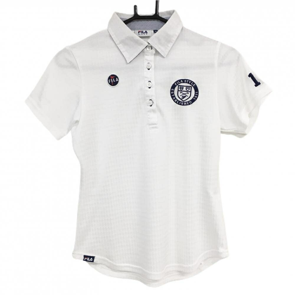 FILA Golf - フィラゴルフ 半袖ポロシャツ 白 ダイヤ柄織生地 ロゴワッペン レディース M ゴルフウェア FILA GOLF