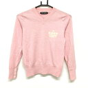 ★特価★【美品】ティーエムティークラシック セーター ピンク×白 Vネック ウール100% ニット レディース S ゴルフウェア TMT CLASSIC
