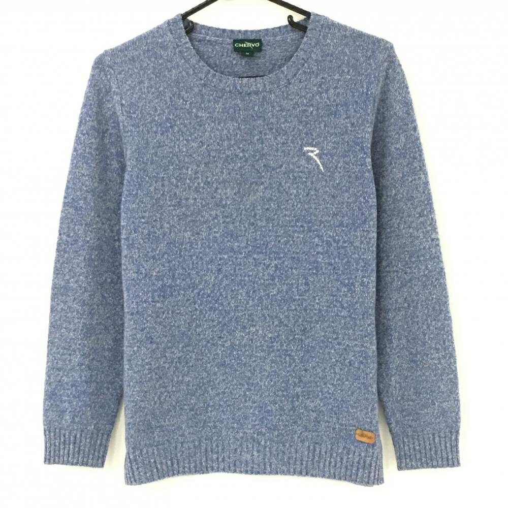 シェルボ セーター 杢ライトブルー系 ニット ラインストーンロゴ レディース M ゴルフウェア CHERVO