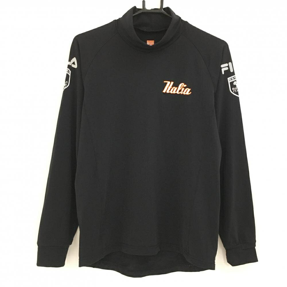FILA Golf - フィラゴルフ 長袖ハイネックシャツ 黒×白 裏起毛 袖ロゴ メンズ ゴルフウェア FILA GOLF