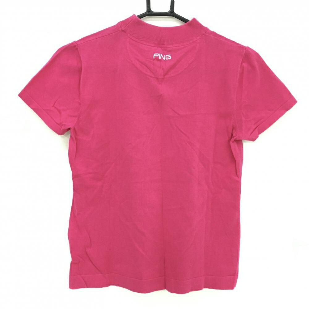 ピン 半袖ハイネックセーター ピンク×白 コットン100％ レディース S ゴルフウェア PING