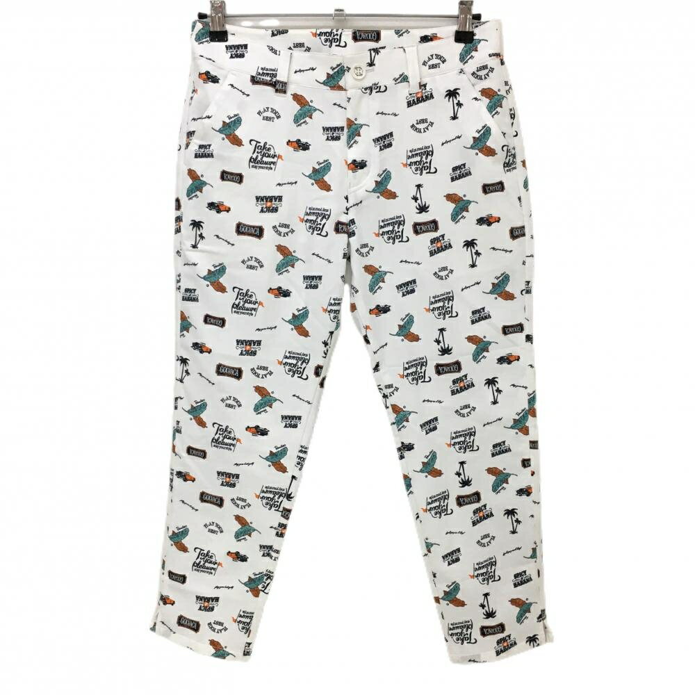 ★特価★【超美品】パラディーゾ 半端丈パンツ 白×黒 総柄 レディース L ゴルフウェア Paradiso