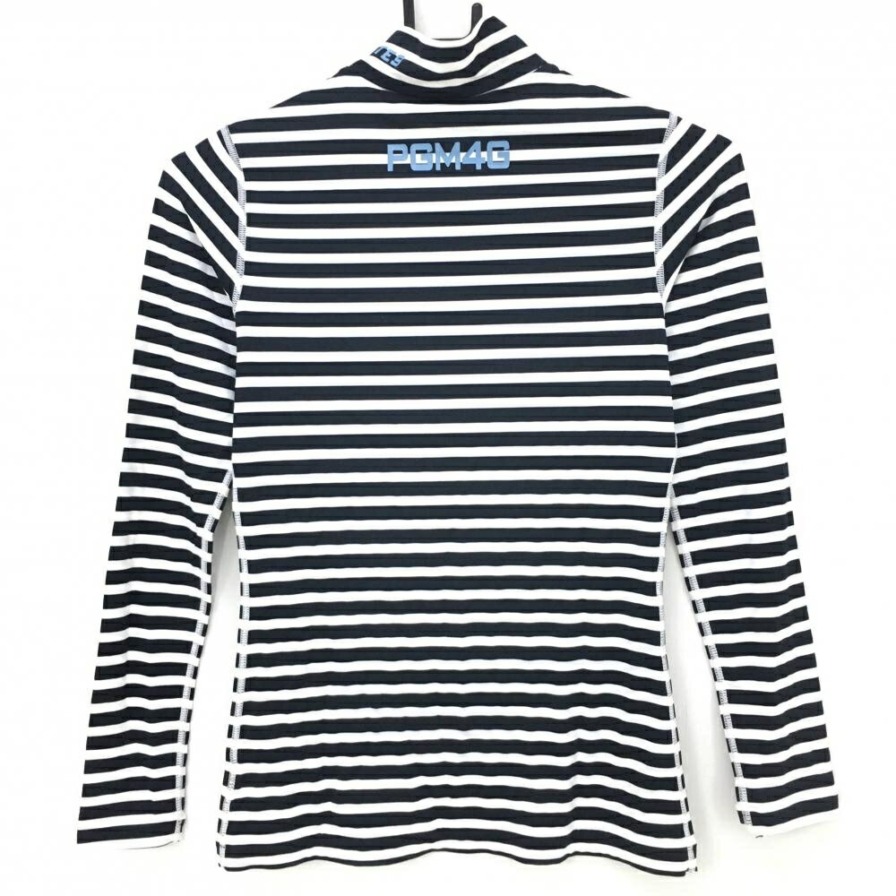 【超美品】パーリーゲイツ ハイネックインナーシャツ 黒×白 ボーダー 袖ロゴ レディース 0(S) ゴルフウェア PEARLY GATES