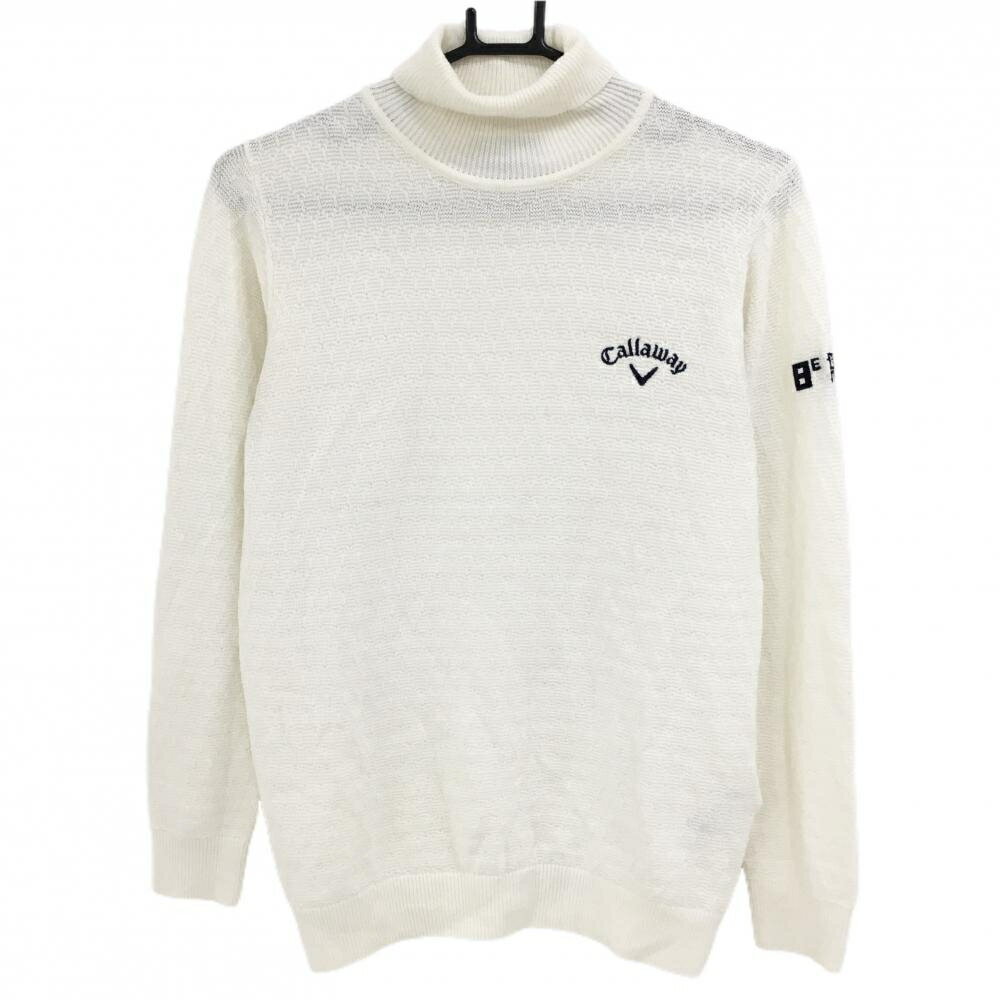 キャロウェイ タートルネックセーター アイボリー×ネイビー ロゴ刺しゅう ウール混 ニット メンズ M ゴ..