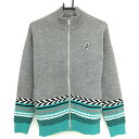 ★特価★【超美品】ジャックバニー ニットジャケット グレー×ブルーグリーン 一部柄 ウール混 裏地付 メンズ 4(M) ゴルフウェア Jack Bunny