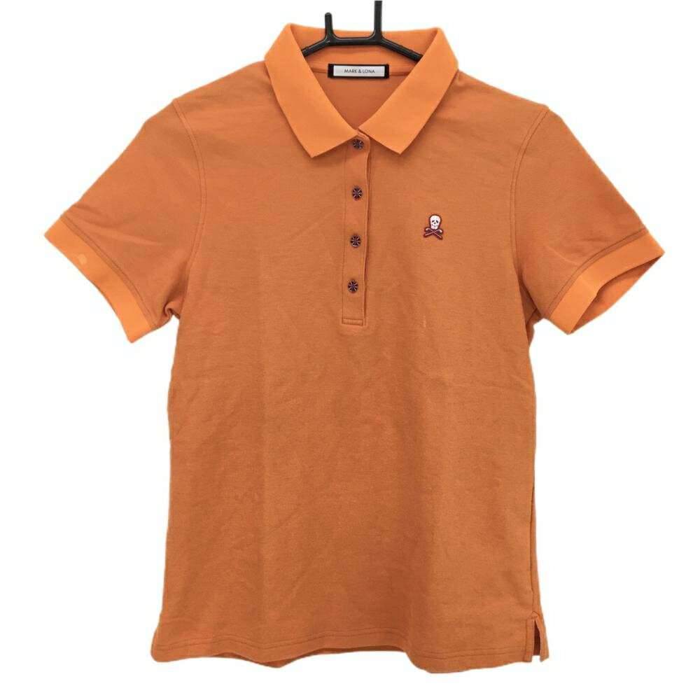 ★特価★マークアンドロナ 半袖ポロシャツ オレンジ スカル刺しゅう 襟・袖・胸汚れ レディース 40 ゴルフウェア MARK＆LONA