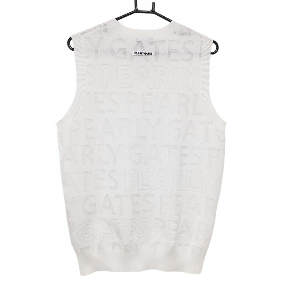 【超美品】パーリーゲイツ ニットベスト 白 ロゴ織生地 Vネック 透かし編み メンズ 5(L) ゴルフウェア 2024年モデル PEARLY GATES