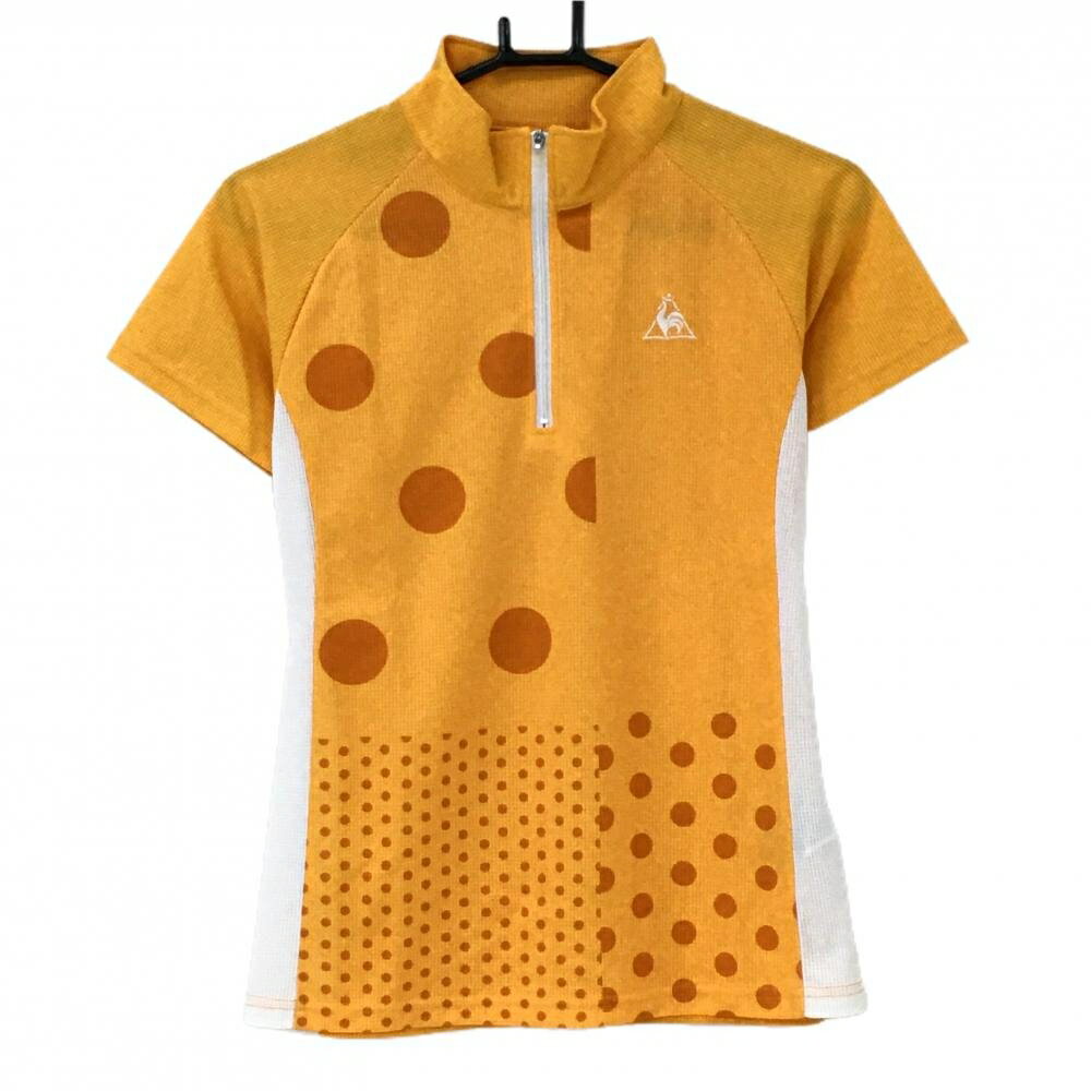 Le Coq - ルコック 半袖ハイネックシャツ オレンジ×白 前面ドット メッシュ生地 ハーフジップ レディース M ゴルフウェア le coq sportif