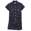 ★特価★マークアンドロナ 半袖ポロワンピース ネイビー×マルチ 刺しゅう総柄 裏地メッシュ レディース S ゴルフウェア MARK&LONA
