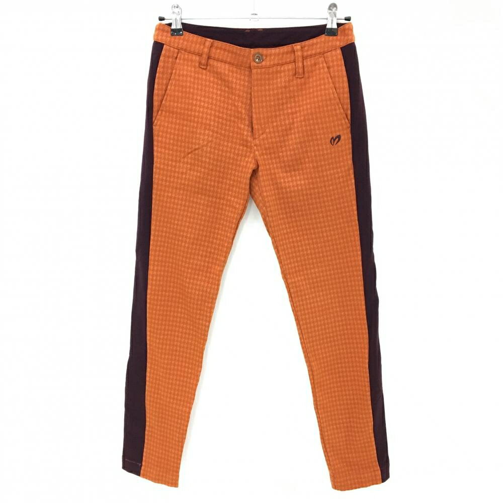 【超美品】マスターバニー パンツ オレンジ×ボルドー 千鳥格子 ストレッチ レディース 0(S) ゴルフウェア MASTER BUNNY EDITION