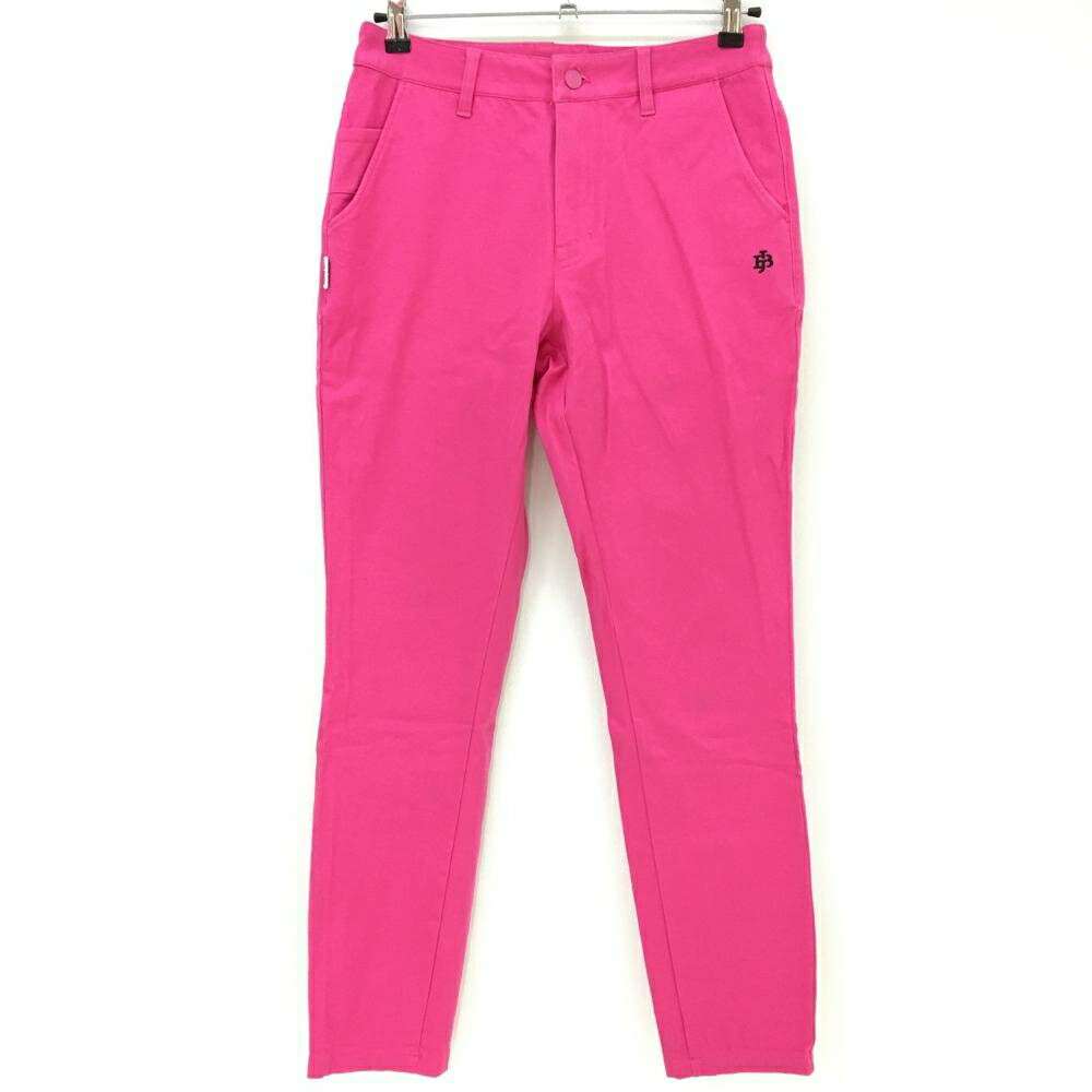 【美品】ジャックバニー ストレッチパンツ ピンク シンプル 背面ロゴ レディース 2(L) ゴルフウェア 20..