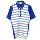 【美品】プーマ 半袖ポロシャツ 白×ブルー フロントボーダー調 背面メッシュ メンズ M ゴルフウェア PUMA
