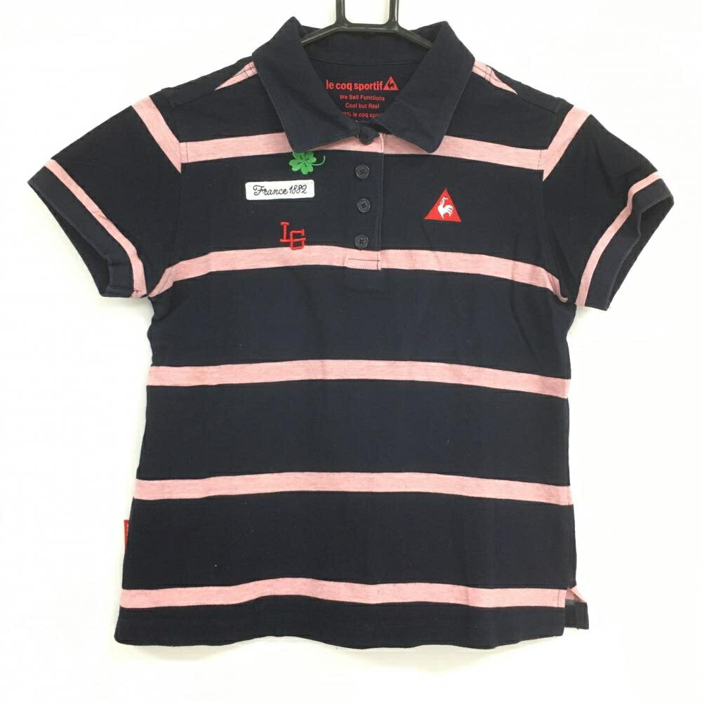 ルコック 半袖ポロシャツ ネイビー×ピンク ボーダー 胸刺しゅう レディース M ゴルフウェア le coq sportif