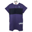 ★特価★ニューバランスゴルフ 半袖ワンピース パープル×ネイビー 裏起毛 ロゴワッペン レディース 2(L) ゴルフウェア New Balance