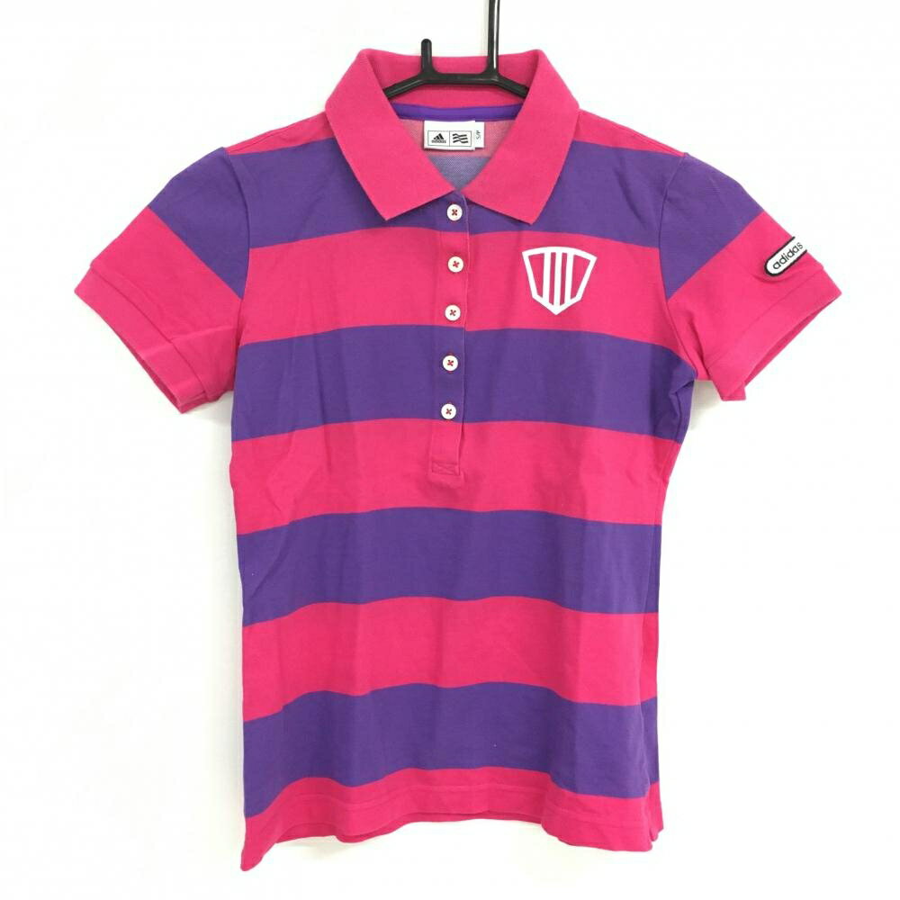 【超美品】アディダス 半袖ポロシャツ ピンク×パープル ボーダー レディース S/P ゴルフウェア adidas