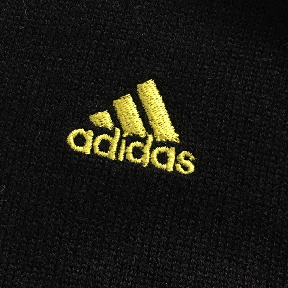 【美品】アディダス ニットベスト 黒×イエロー ウール混 Vネック レディース L/G ...
