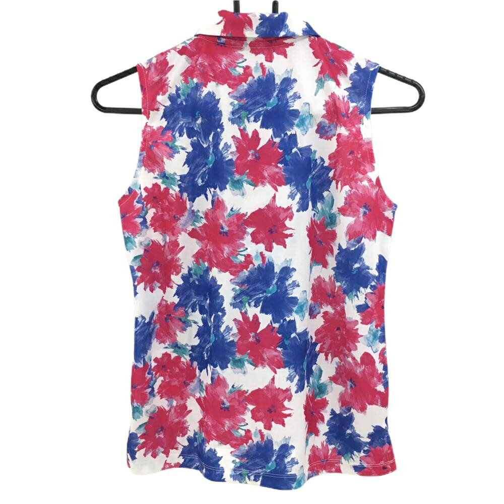 【新品】リエンダスエルタ ノースリーブポロシャツ ピンク×ブルー 花柄 吸水速乾 レディース S ゴルフウェア rienda suelta