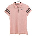 ★特価★【超美品】ナイキ 半袖ポロシャツ ピンク×グレー ピンドット 袖ライン DRI-FIT レディース M ゴルフウェア NIKE