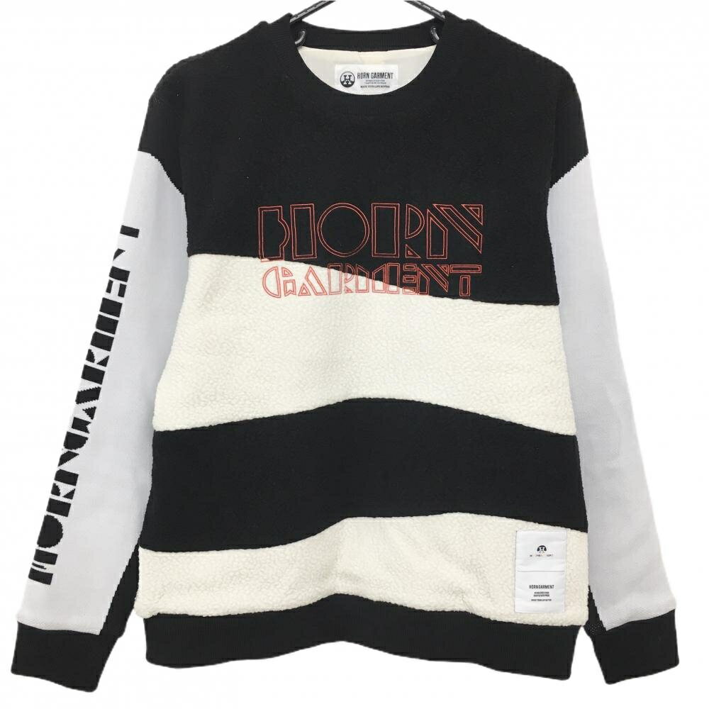 ★特価★【美品】ホーンガーメント ボアトレーナー 黒×アイボリー 袖ニット マークアンドロナ 裏地付 メンズ 46(M) ゴルフウェア MARK＆LONA
