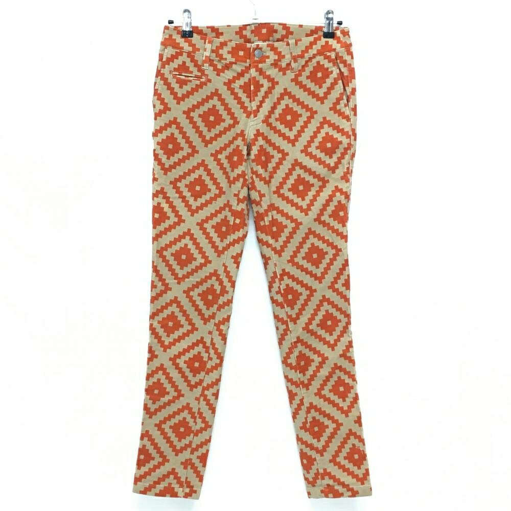 【美品】ジャックバニー パンツ ベージュ×オレンジ 総柄 表微起毛 レディース 1(M) ゴルフウェア Jack ..