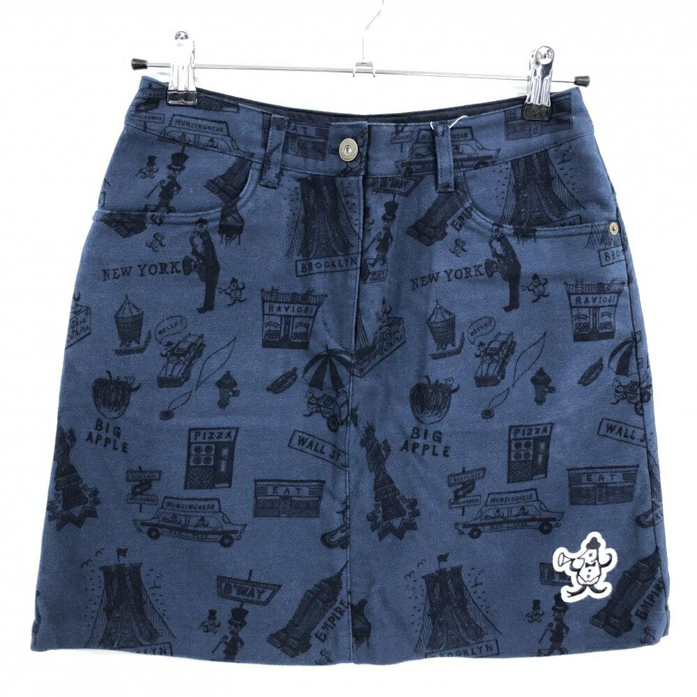 【新品】マンシングウェア スカート ネイビー×黒 総柄 表微起毛 レディース 9 ゴルフウェア Munsingwear