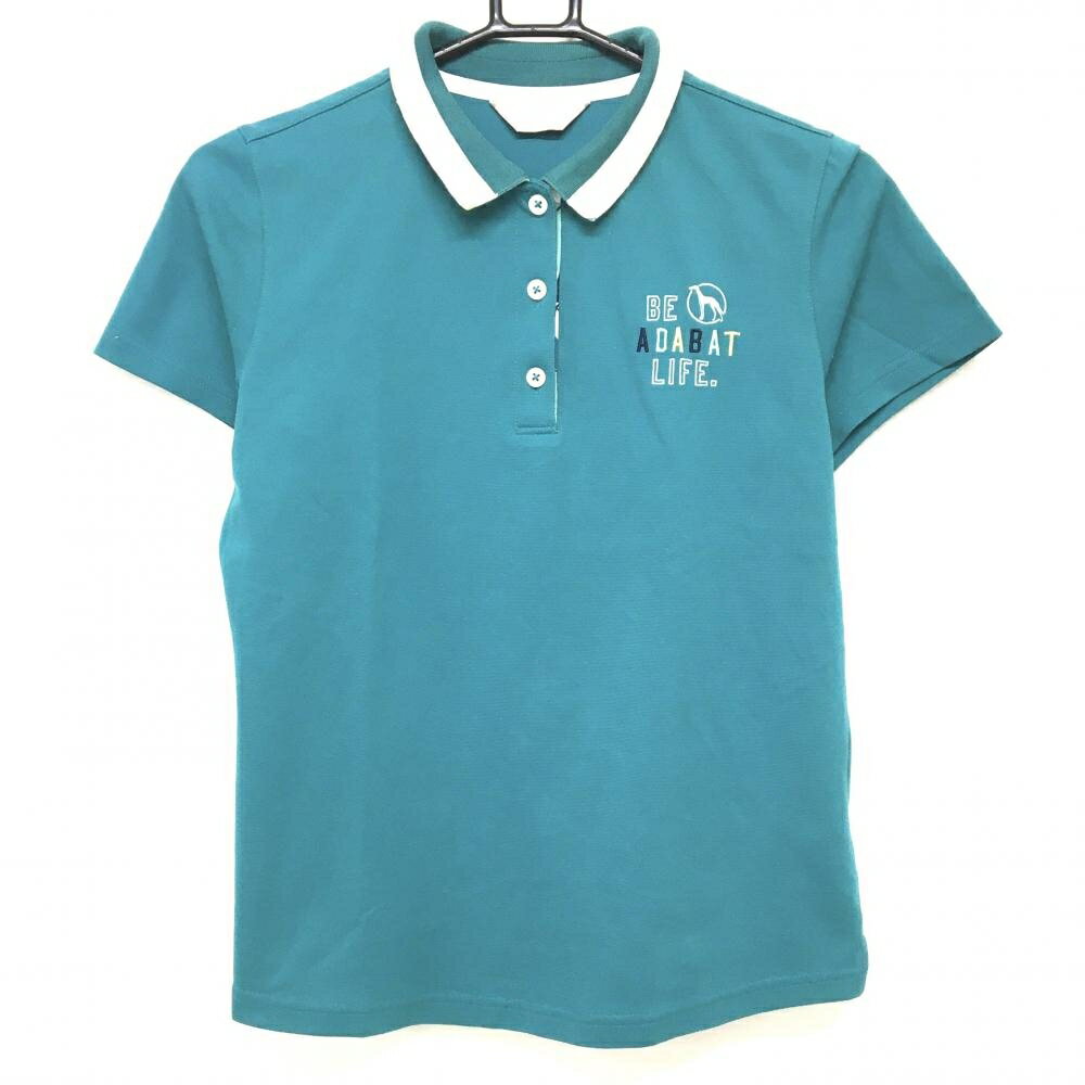 ★特価★アダバット 半袖ポロシャツ グリーン ロゴ刺しゅう 襟裏・前立て内側柄 レディース 38(M) ゴルフウェア adabat