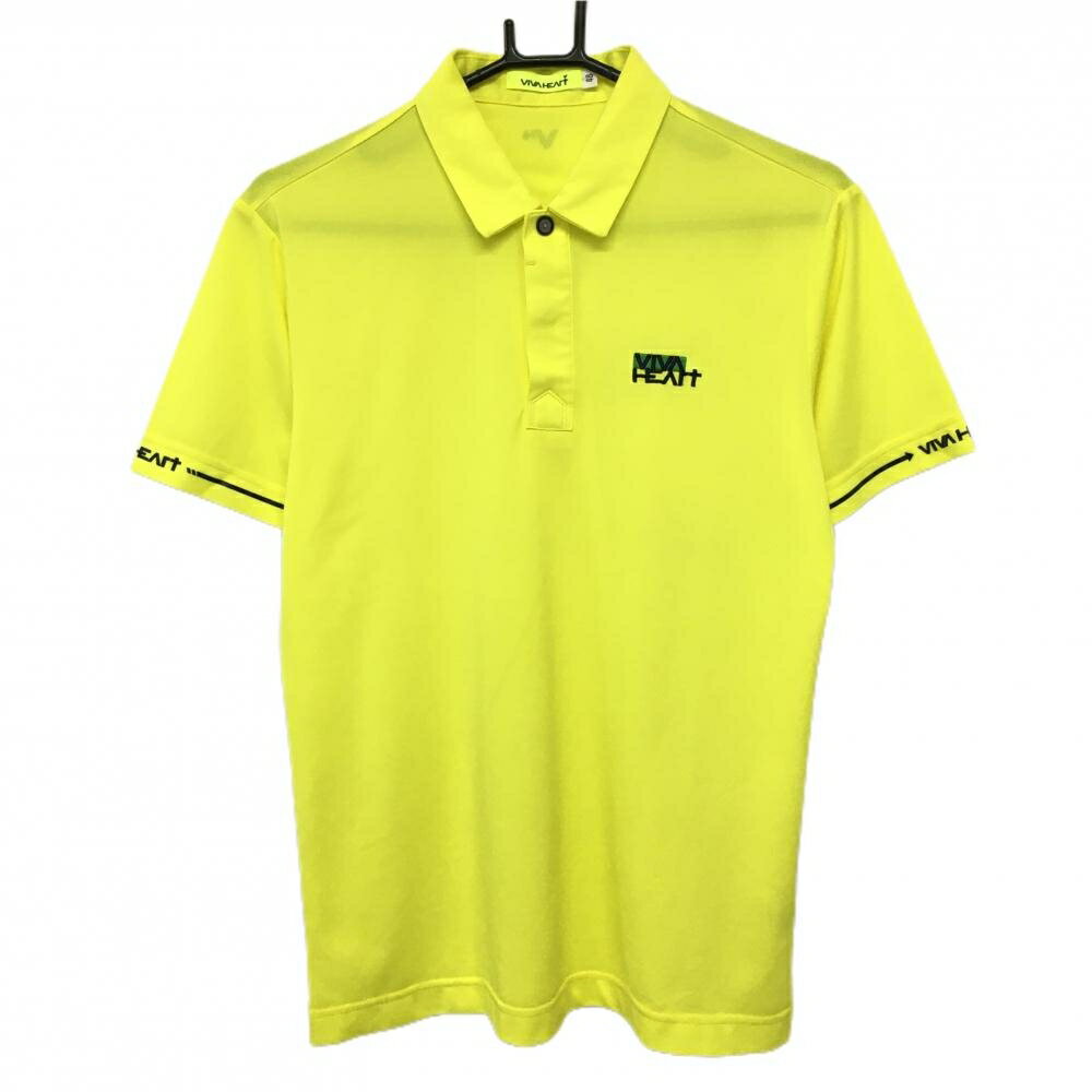 ビバハート 半袖ポロシャツ イエロー×黒 胸刺しゅう 袖口プリント 襟汚れ メンズ 48(M) ゴルフウェア VIVA HEART