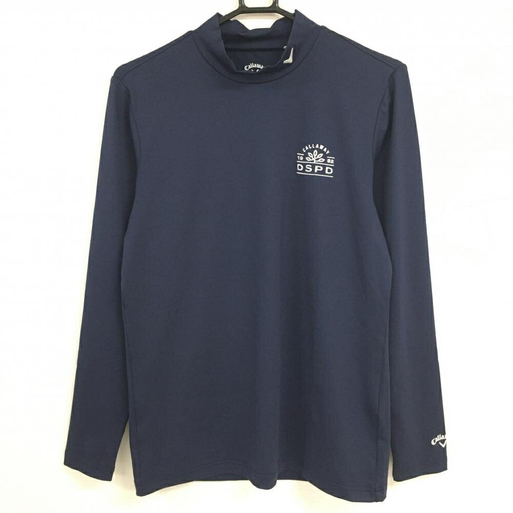 【超美品】キャロウェイ 長袖ハイネックシャツ ネイビー ストレッチ 胸刺しゅう メンズ M ゴルフウェア Callaway