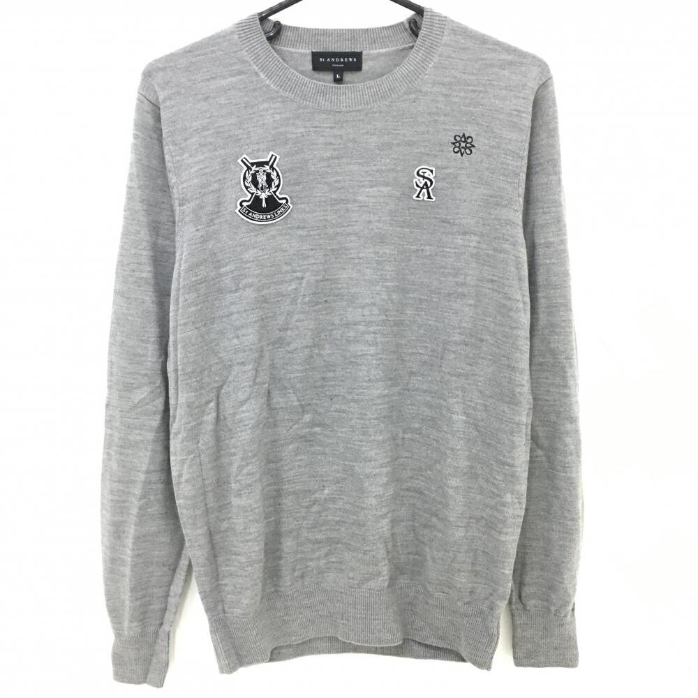 【超美品】セントアンドリュース セーター 杢グレー ロゴワッペン ニット ウール混 メンズ L ゴルフウェア St ANDREWS