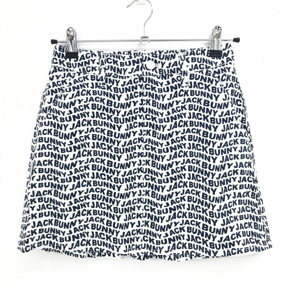 【超美品】ジャックバニー スカート 白×ネイビー ロゴ総柄 後裾プリーツ 内側インナーパンツ レディー..