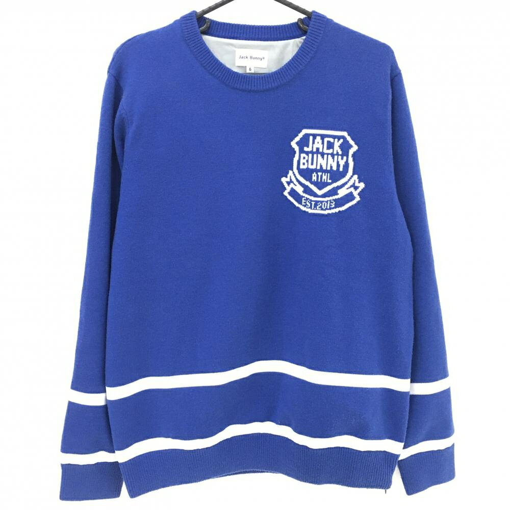 ★特価★【美品】ジャックバニー セーター ブルー×白 ニット ウール混 裏地付 メンズ 6(XL) ゴルフウェア Jack Bunny