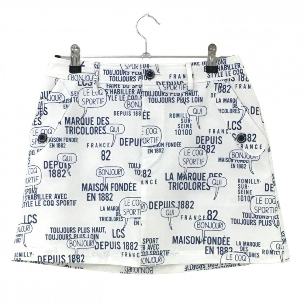 【超美品】ルコック スカート 白×ネイビー 総柄 ストレッチ レディース 11(L) ゴルフウェア le coq spo..