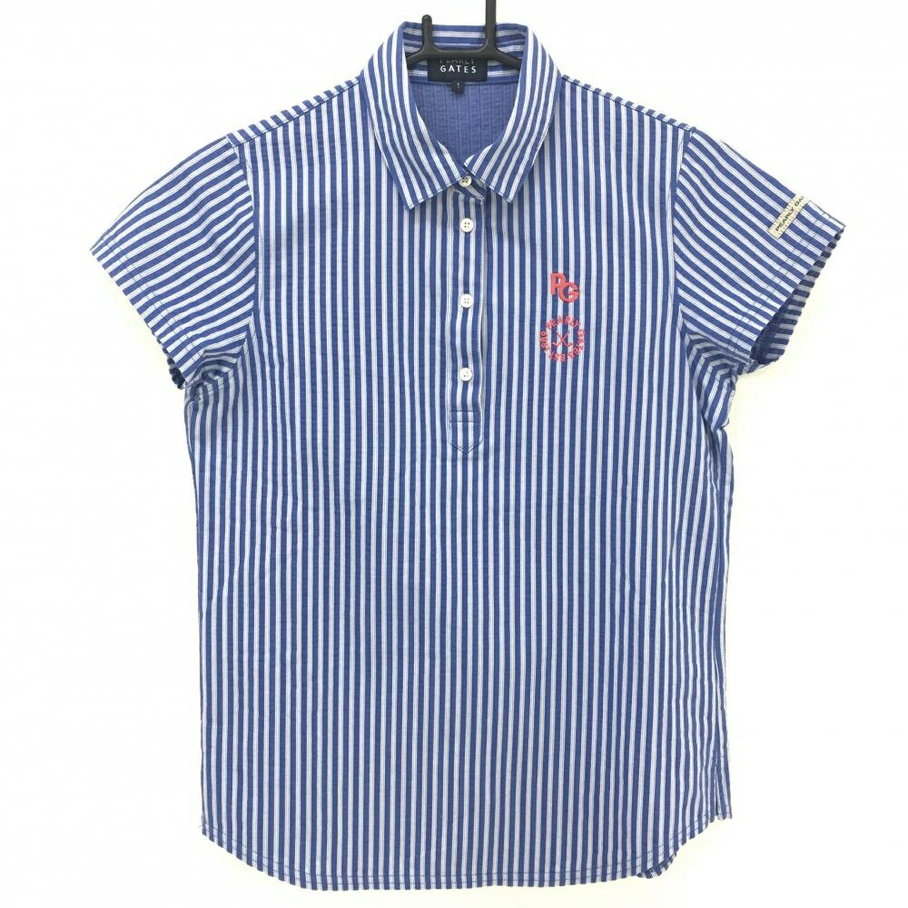 PEARLY GATES - 【超美品】パーリーゲイツ 半袖ポロシャツ ブルー×白 ストライプ サッカー生地 レディース 1(M) ゴルフウェア 2023年モデル PEARLY GATES