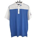 【超美品】フットジョイ 半袖ポロシャツ ライトブルー×白 背面肩ボーダー ARIAKE COUNTRY CLUB メンズ XL ゴルフウェア FootJoy