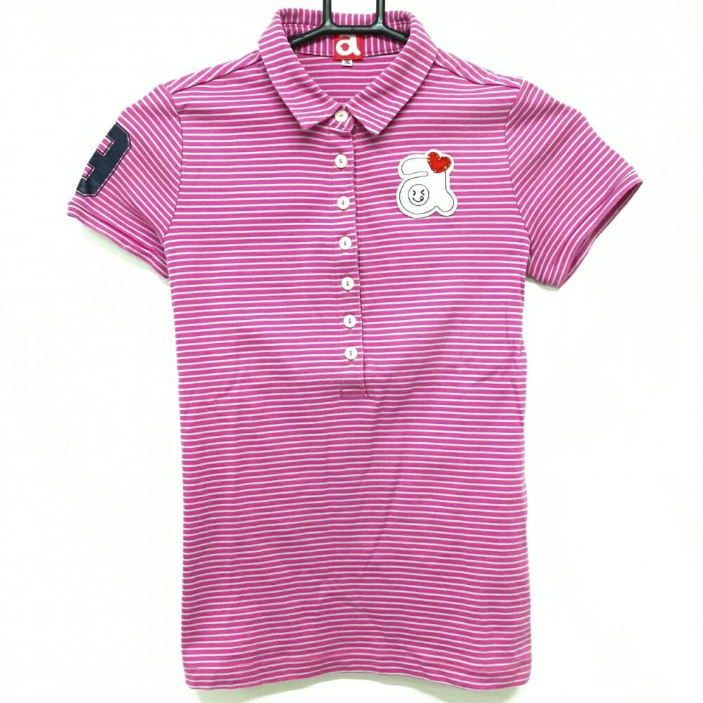 乐天商城 - 【美品】アルチビオ 半袖ポロシャツ ピンク×グレー ボーダー ワッペン レディース 36(S) ゴルフウェア archivio