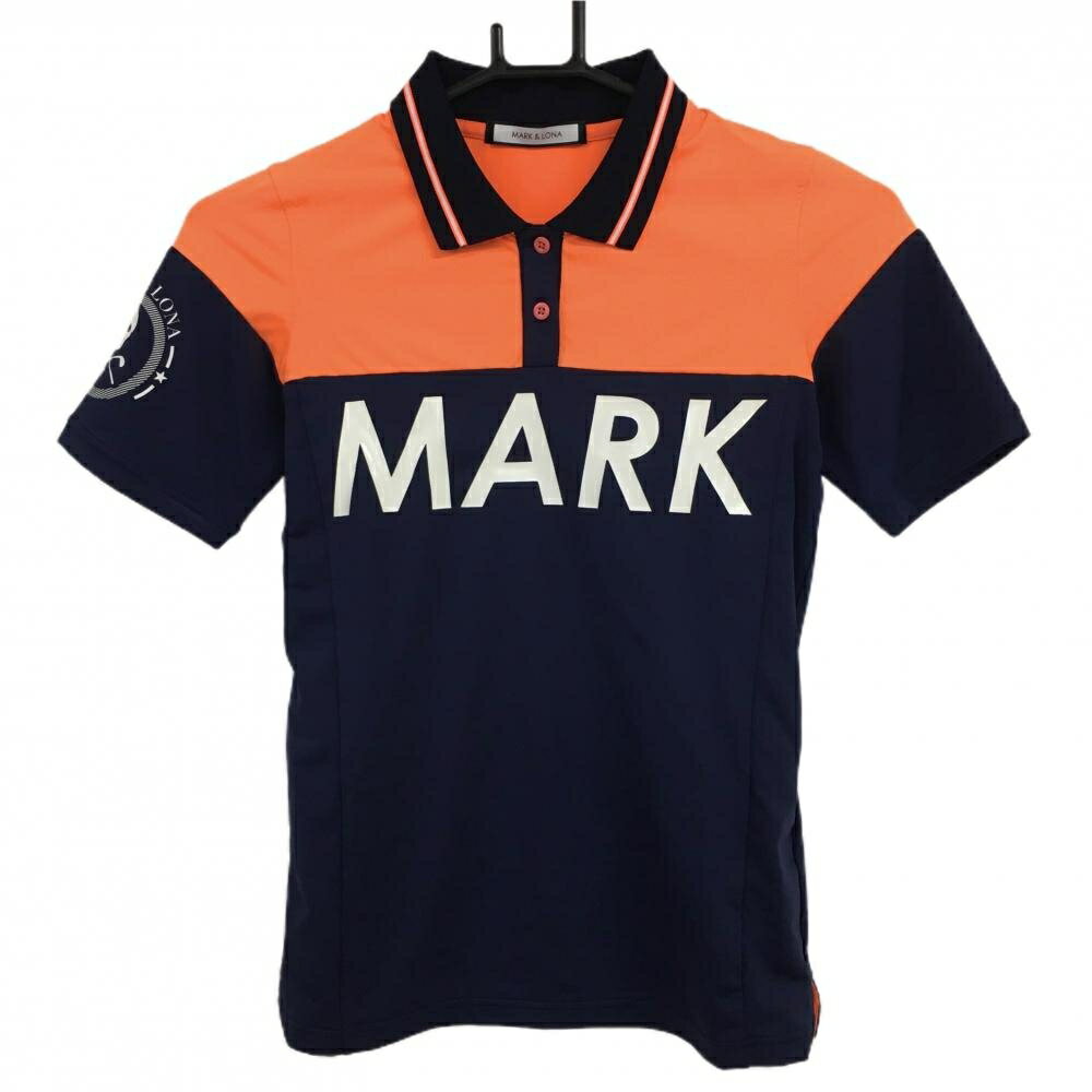 MARK & LONA - 【美品】マークアンドロナ 半袖ポロシャツ オレンジ×ネイビー ビッグロゴ 袖スカル レディース 36(S) ゴルフウェア MARK＆LONA