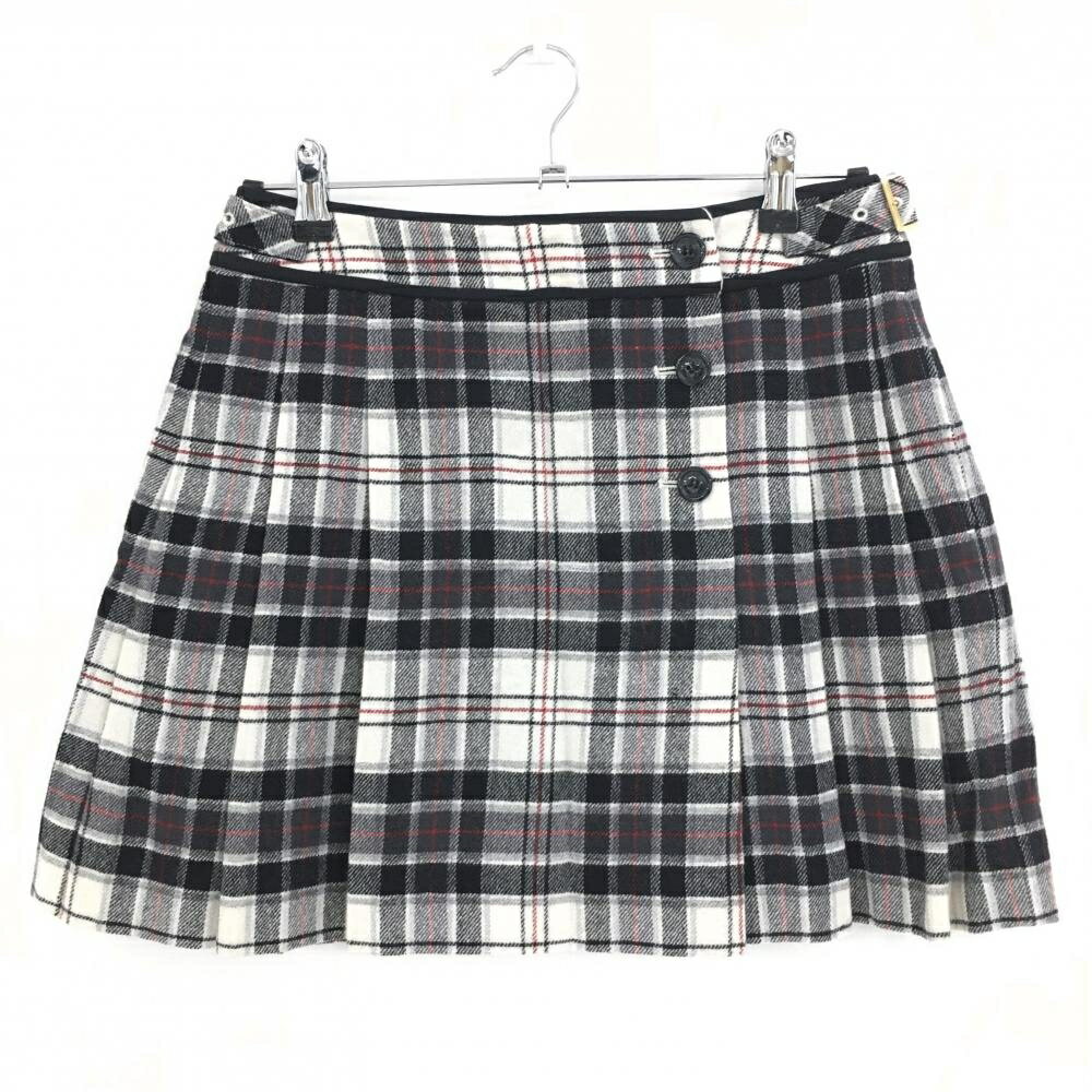 【美品】23区スポーツ ニットプリーツスカート 白×黒 チェック ウール混 内側イン...