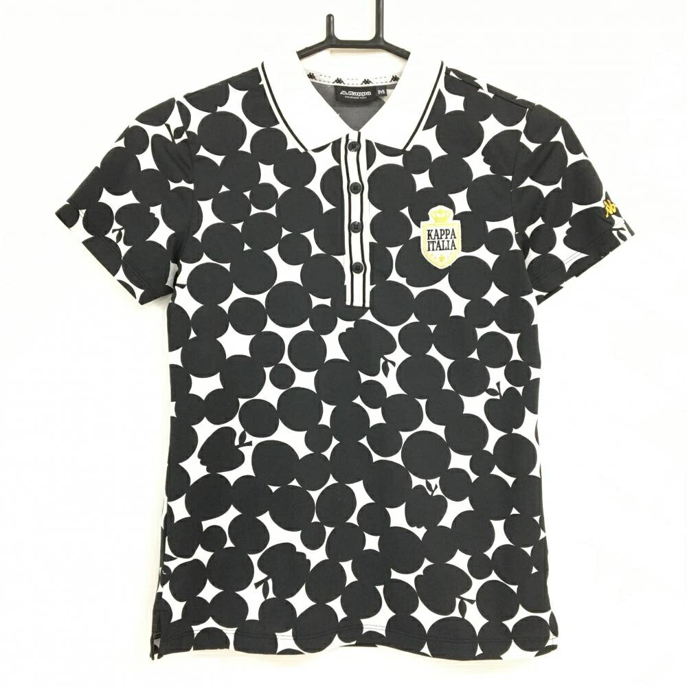 【美品】カッパ 半袖ポロシャツ 白×黒 ドット調 リンゴ レディース M ゴルフウェア Kappa