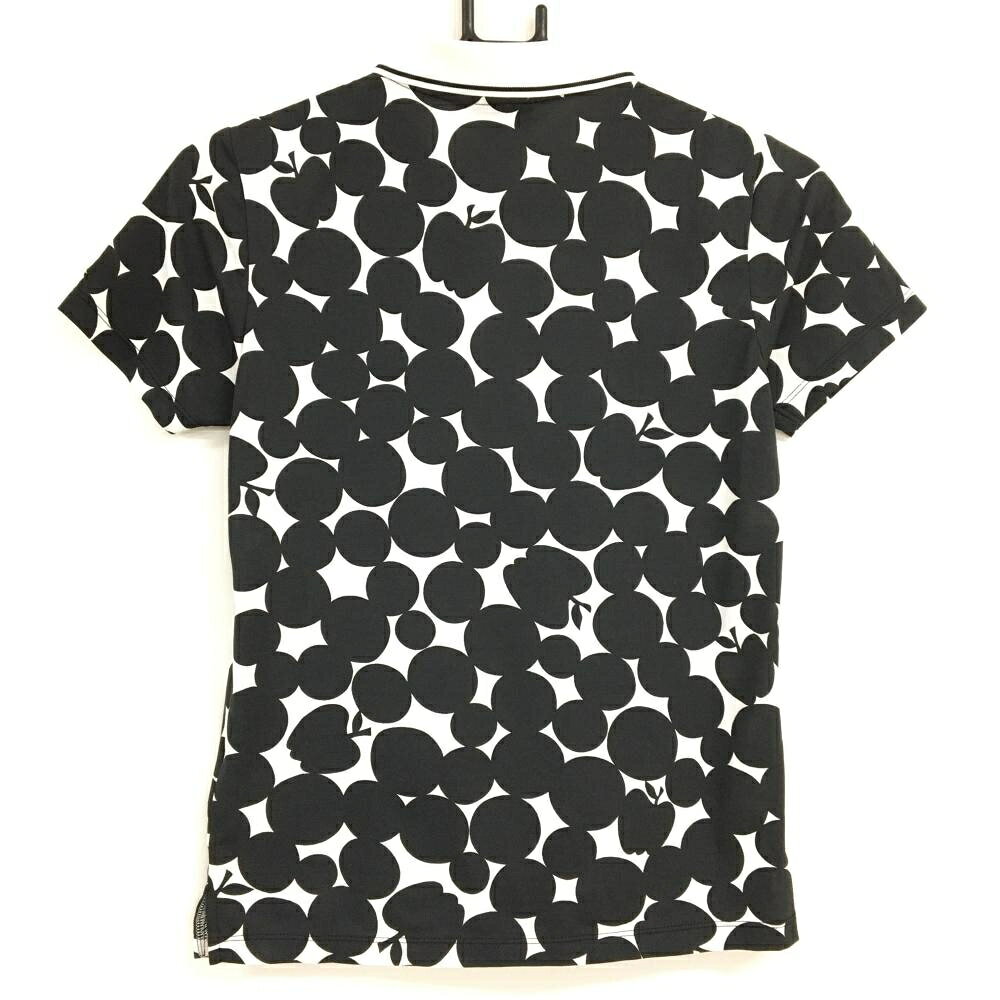 【美品】カッパ 半袖ポロシャツ 白×黒 ドット調 リンゴ レディース M ゴルフウェア Kappa